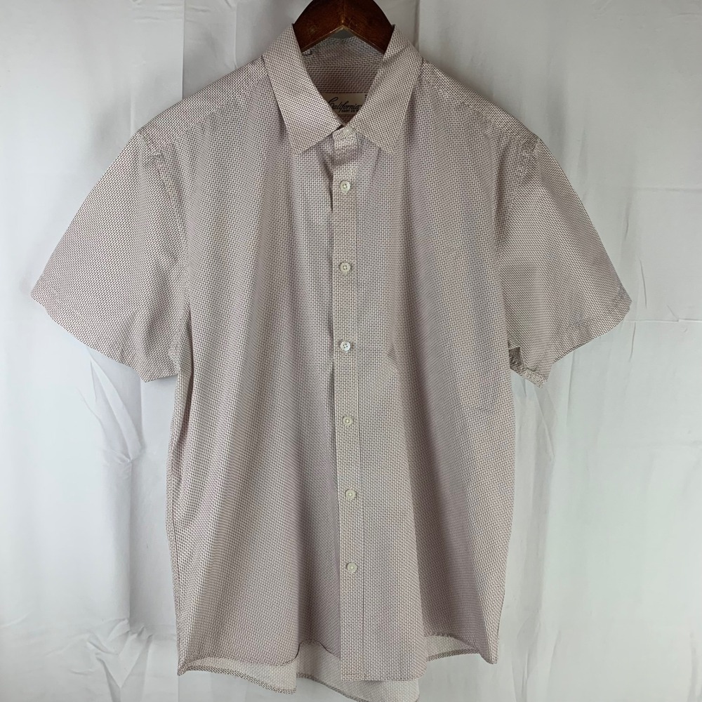 California Shirt Co 1976 Button Front Mens Large White Blue Microprint Shirt